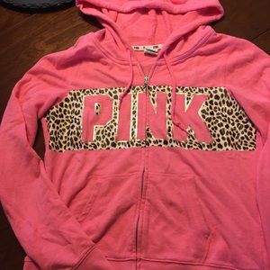 PINK leopard print zip up hoodie!